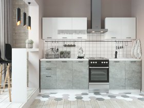 Кухонный гарнитур Дуся 2,0 м (белый глянец/цемент) в Эльдикане - ehldikan.mebel-nsk.ru | фото