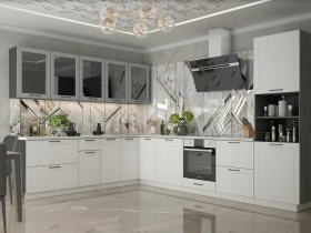 Модульная кухня Глэдис (белый снег/лайт грей софт/корпус анкор темный) в Эльдикане - ehldikan.mebel-nsk.ru | фото