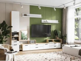 Модульная стенка Санса (дуб сонома/белый) в Эльдикане - ehldikan.mebel-nsk.ru | фото