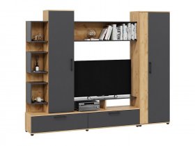 Стенка «Дакота» (дуб крафт золотой/антрацит) в Эльдикане - ehldikan.mebel-nsk.ru | фото