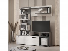 Стенка Евро (графит/дуб крафт белый) в Эльдикане - ehldikan.mebel-nsk.ru | фото
