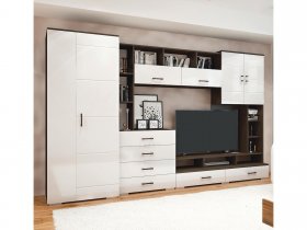 Стенка Коста МДФ (дуб венге/белый глянец) в Эльдикане - ehldikan.mebel-nsk.ru | фото