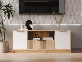 Тумба под ТВ  ТМ-001 Ивис (дуб крафт золотой/белый) в Эльдикане - ehldikan.mebel-nsk.ru | фото